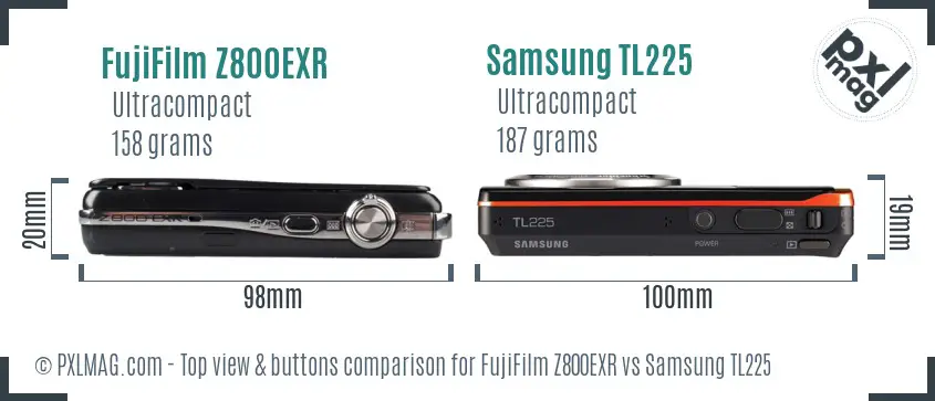 FujiFilm Z800EXR vs Samsung TL225 top view buttons comparison