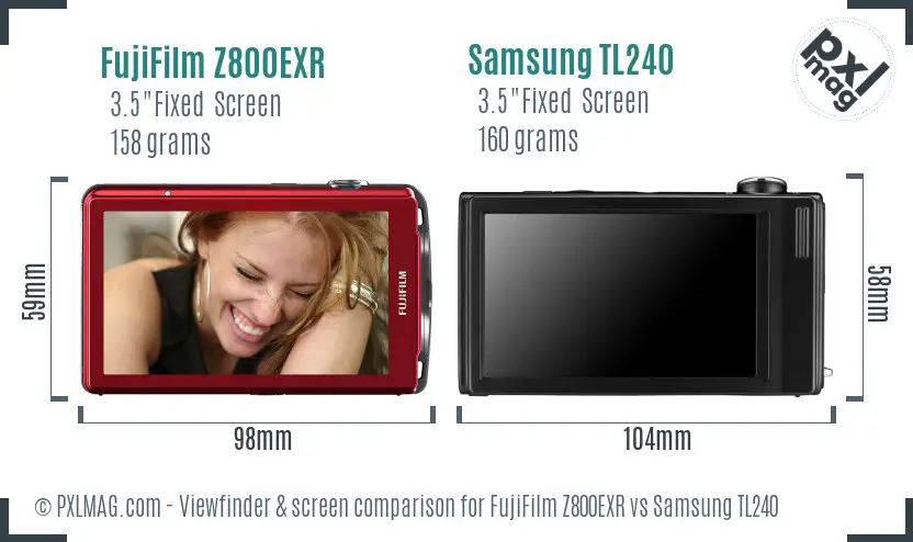 FujiFilm Z800EXR vs Samsung TL240 Screen and Viewfinder comparison