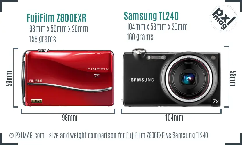 FujiFilm Z800EXR vs Samsung TL240 size comparison