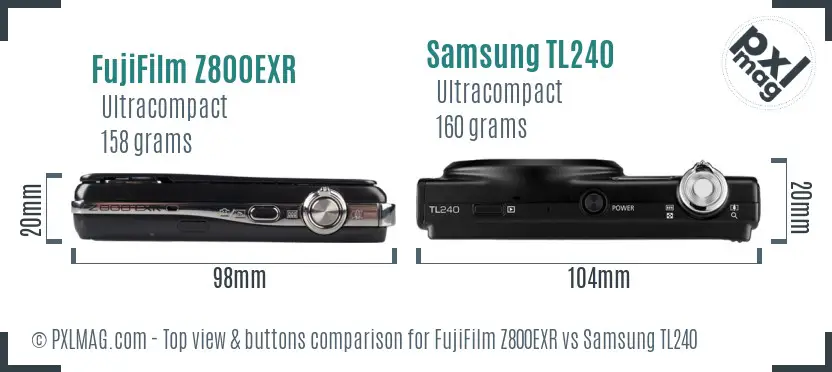 FujiFilm Z800EXR vs Samsung TL240 top view buttons comparison