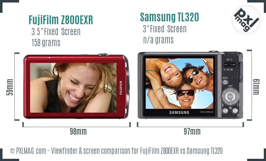 FujiFilm Z800EXR vs Samsung TL320 Screen and Viewfinder comparison