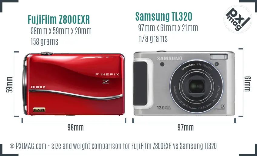 FujiFilm Z800EXR vs Samsung TL320 size comparison