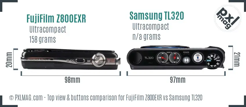 FujiFilm Z800EXR vs Samsung TL320 top view buttons comparison