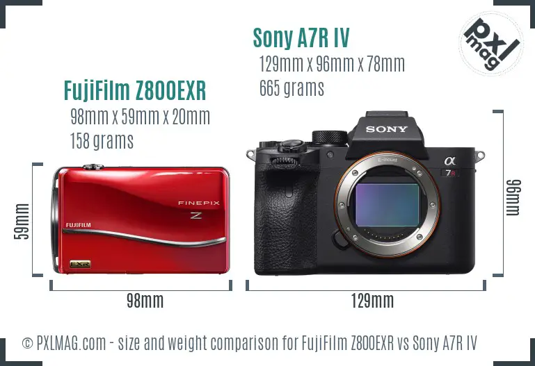 FujiFilm Z800EXR vs Sony A7R IV size comparison