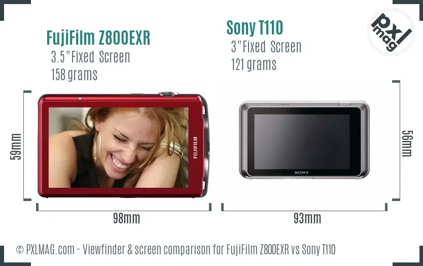 FujiFilm Z800EXR vs Sony T110 Screen and Viewfinder comparison