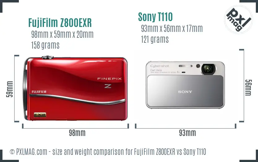 FujiFilm Z800EXR vs Sony T110 size comparison