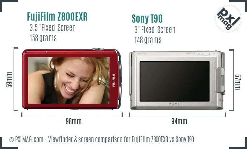 FujiFilm Z800EXR vs Sony T90 Screen and Viewfinder comparison