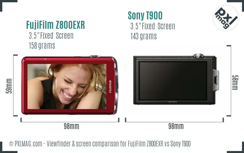 FujiFilm Z800EXR vs Sony T900 Screen and Viewfinder comparison