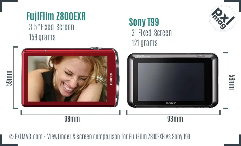 FujiFilm Z800EXR vs Sony T99 Screen and Viewfinder comparison