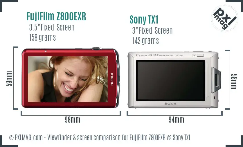 FujiFilm Z800EXR vs Sony TX1 Screen and Viewfinder comparison