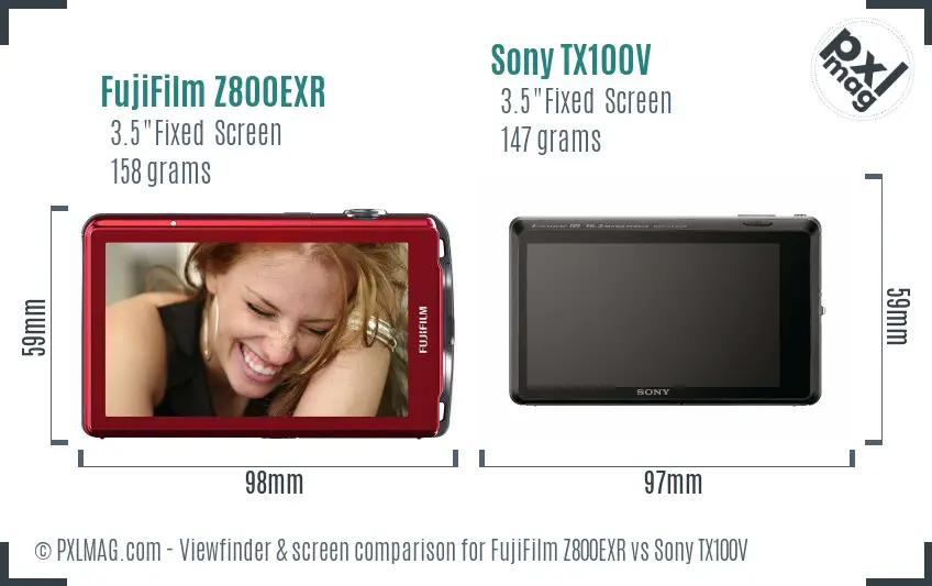 FujiFilm Z800EXR vs Sony TX100V Screen and Viewfinder comparison