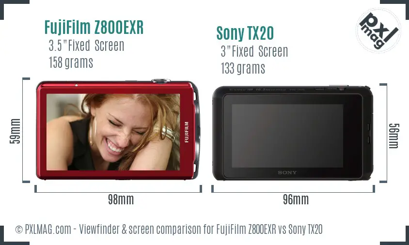 FujiFilm Z800EXR vs Sony TX20 Screen and Viewfinder comparison