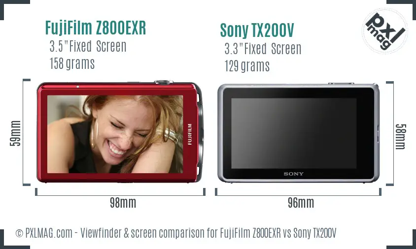 FujiFilm Z800EXR vs Sony TX200V Screen and Viewfinder comparison