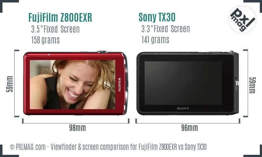 FujiFilm Z800EXR vs Sony TX30 Screen and Viewfinder comparison