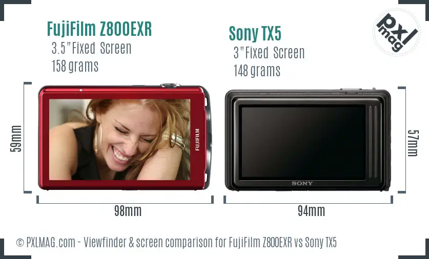 FujiFilm Z800EXR vs Sony TX5 Screen and Viewfinder comparison