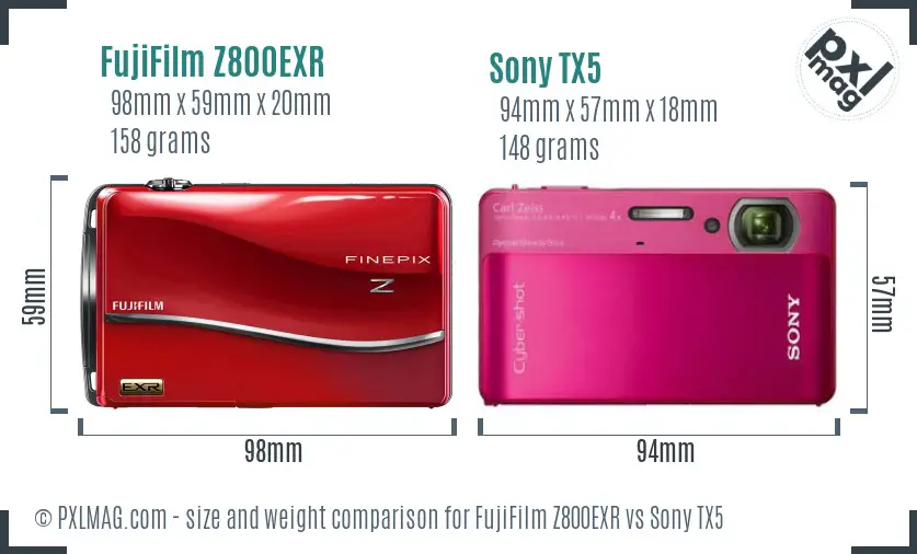 FujiFilm Z800EXR vs Sony TX5 size comparison