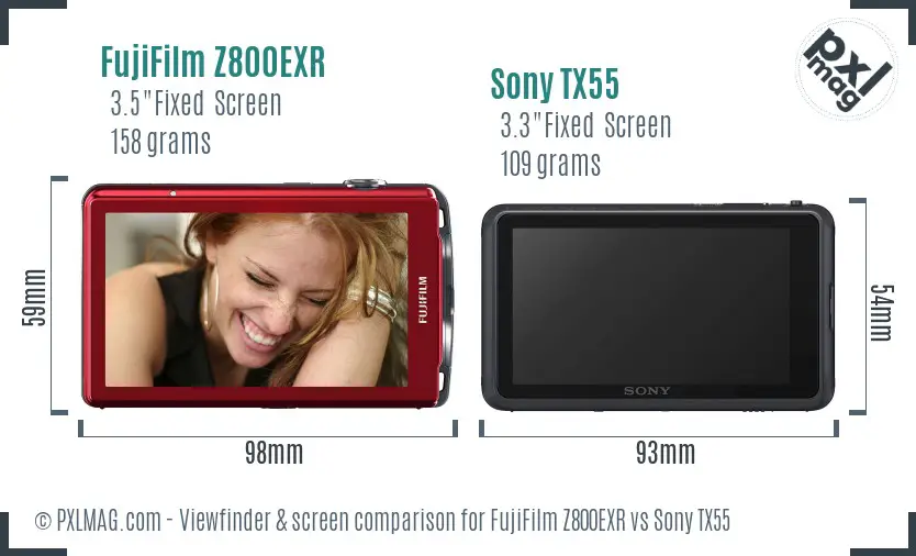 FujiFilm Z800EXR vs Sony TX55 Screen and Viewfinder comparison