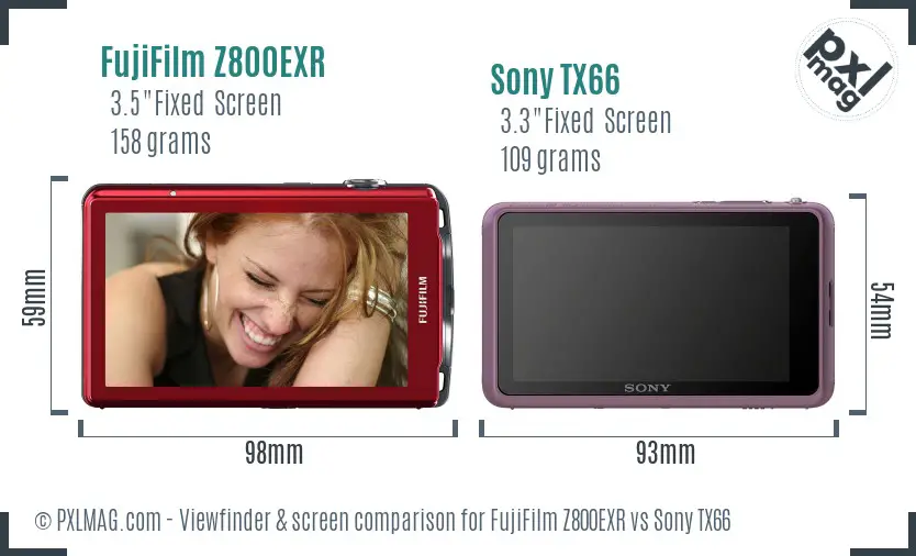FujiFilm Z800EXR vs Sony TX66 Screen and Viewfinder comparison