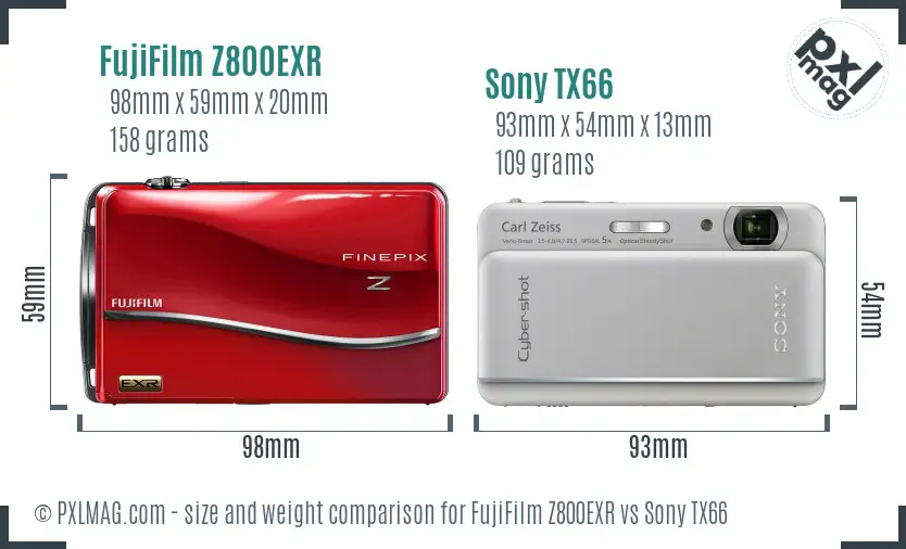 FujiFilm Z800EXR vs Sony TX66 size comparison
