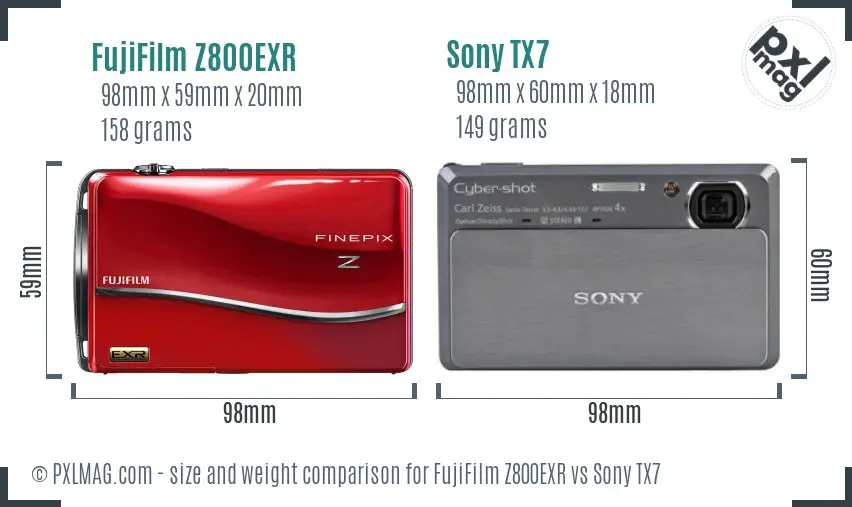 FujiFilm Z800EXR vs Sony TX7 size comparison