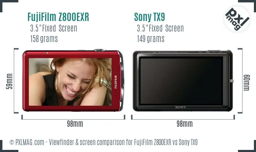 FujiFilm Z800EXR vs Sony TX9 Screen and Viewfinder comparison