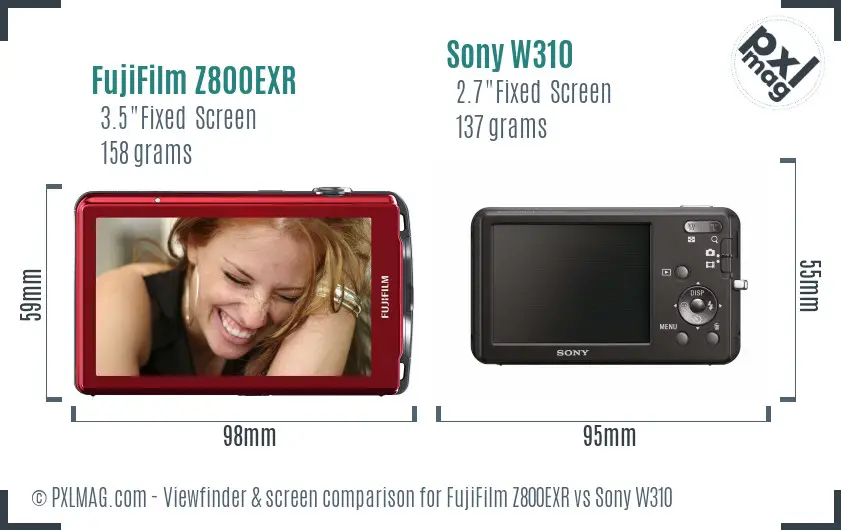 FujiFilm Z800EXR vs Sony W310 Screen and Viewfinder comparison FujiFilm Z800EXR vs Sony W310 Screen and Viewfinder comparison
