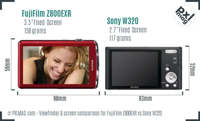 FujiFilm Z800EXR vs Sony W320 Screen and Viewfinder comparison