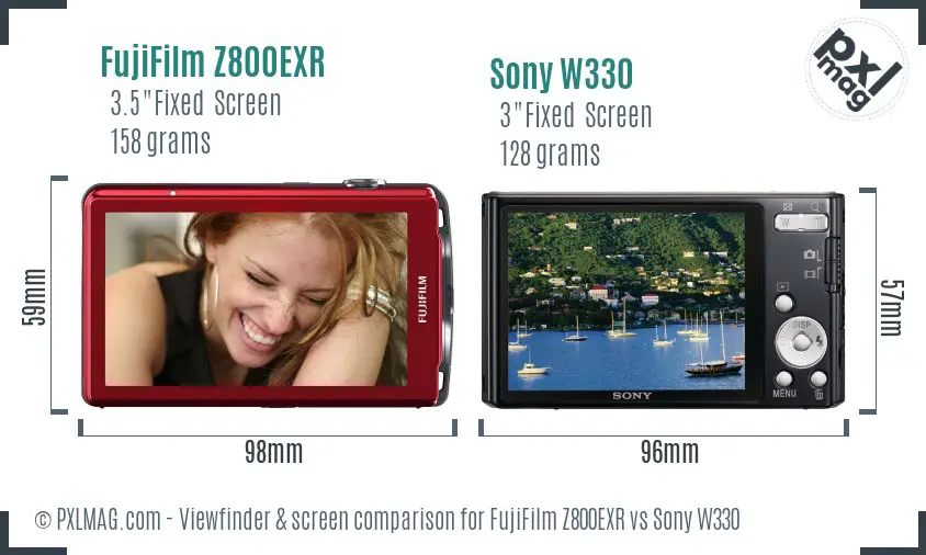 FujiFilm Z800EXR vs Sony W330 Screen and Viewfinder comparison