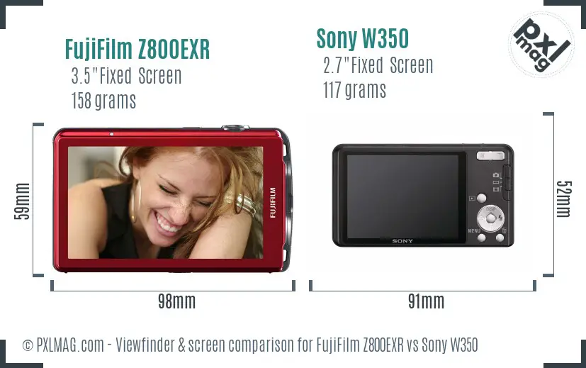 FujiFilm Z800EXR vs Sony W350 Screen and Viewfinder comparison