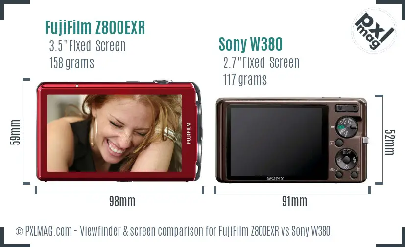 FujiFilm Z800EXR vs Sony W380 Screen and Viewfinder comparison