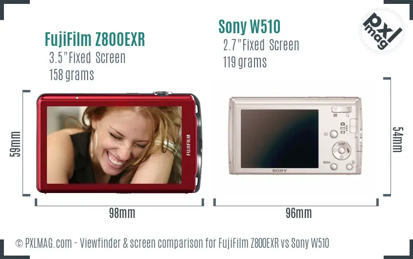 FujiFilm Z800EXR vs Sony W510 Screen and Viewfinder comparison
