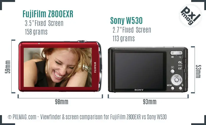 FujiFilm Z800EXR vs Sony W530 Screen and Viewfinder comparison