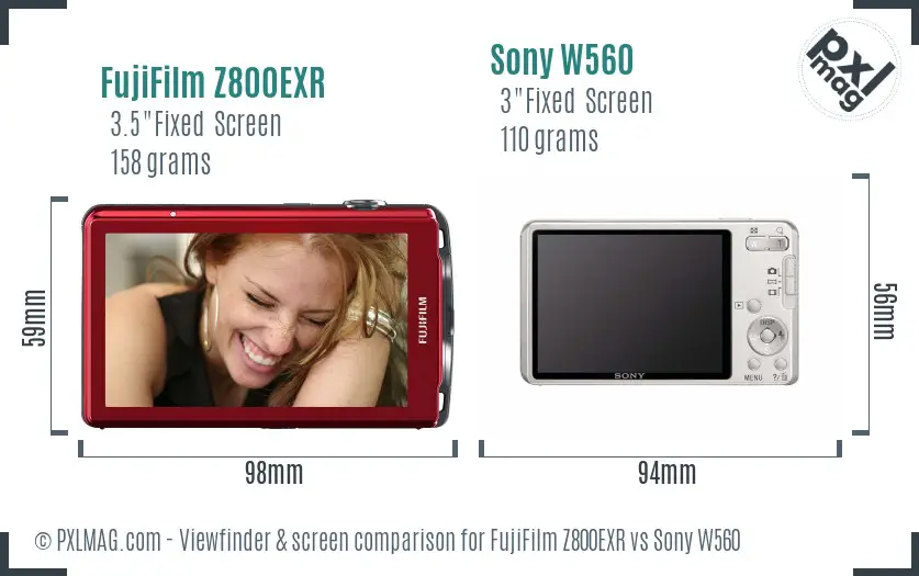FujiFilm Z800EXR vs Sony W560 Screen and Viewfinder comparison