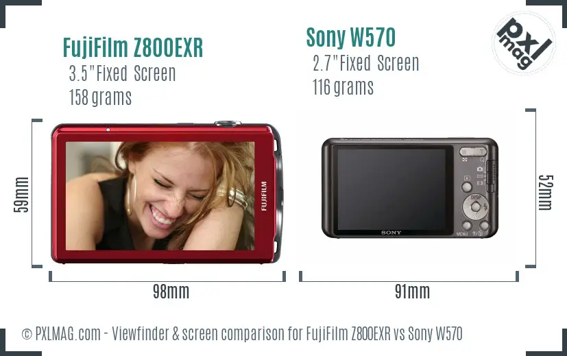 FujiFilm Z800EXR vs Sony W570 Screen and Viewfinder comparison