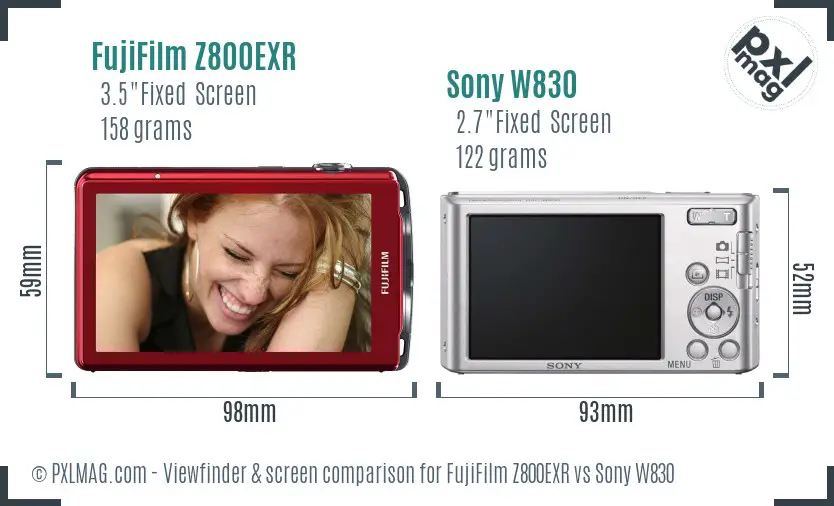 FujiFilm Z800EXR vs Sony W830 Screen and Viewfinder comparison