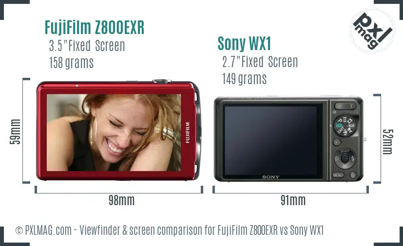 FujiFilm Z800EXR vs Sony WX1 Screen and Viewfinder comparison