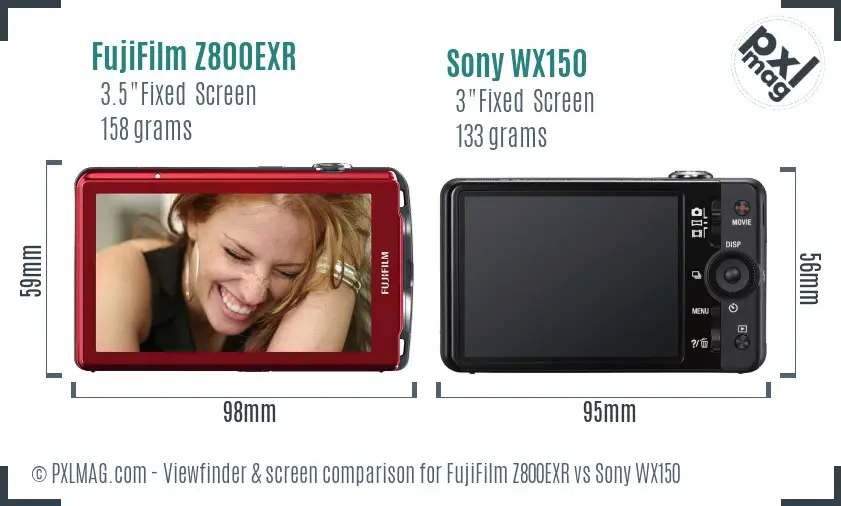 FujiFilm Z800EXR vs Sony WX150 Screen and Viewfinder comparison