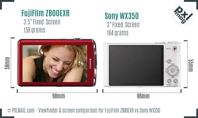 FujiFilm Z800EXR vs Sony WX350 Screen and Viewfinder comparison