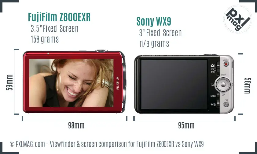 FujiFilm Z800EXR vs Sony WX9 Screen and Viewfinder comparison