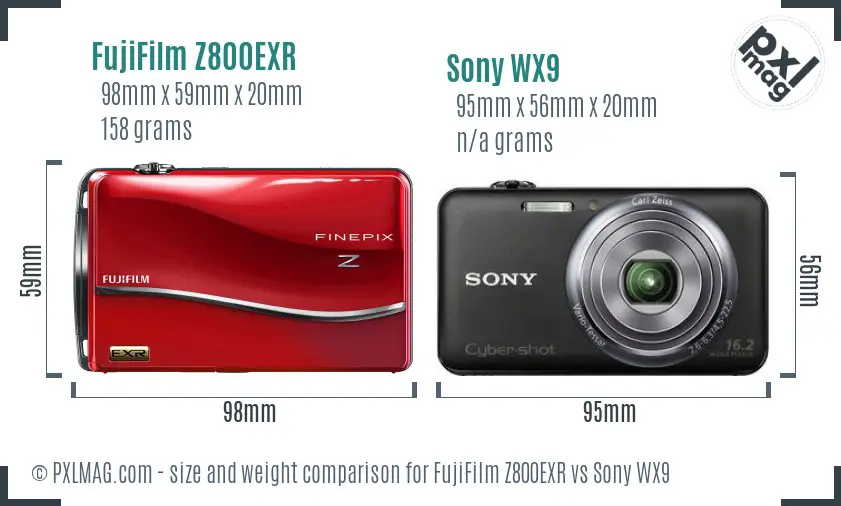 FujiFilm Z800EXR vs Sony WX9 size comparison