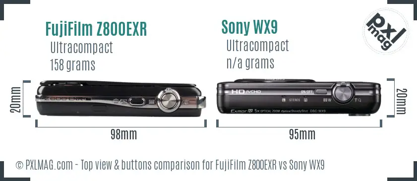 FujiFilm Z800EXR vs Sony WX9 top view buttons comparison