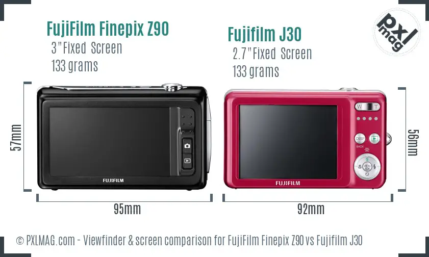 FujiFilm Finepix Z90 vs Fujifilm J30 Screen and Viewfinder comparison