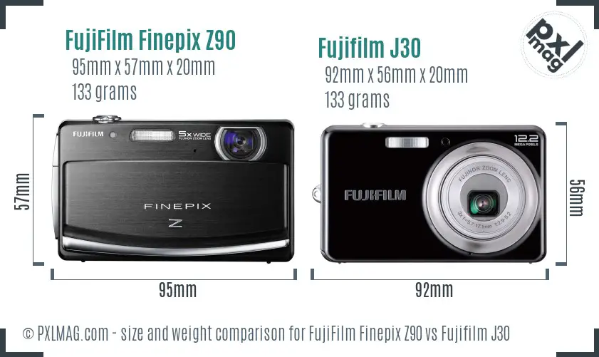 FujiFilm Finepix Z90 vs Fujifilm J30 size comparison