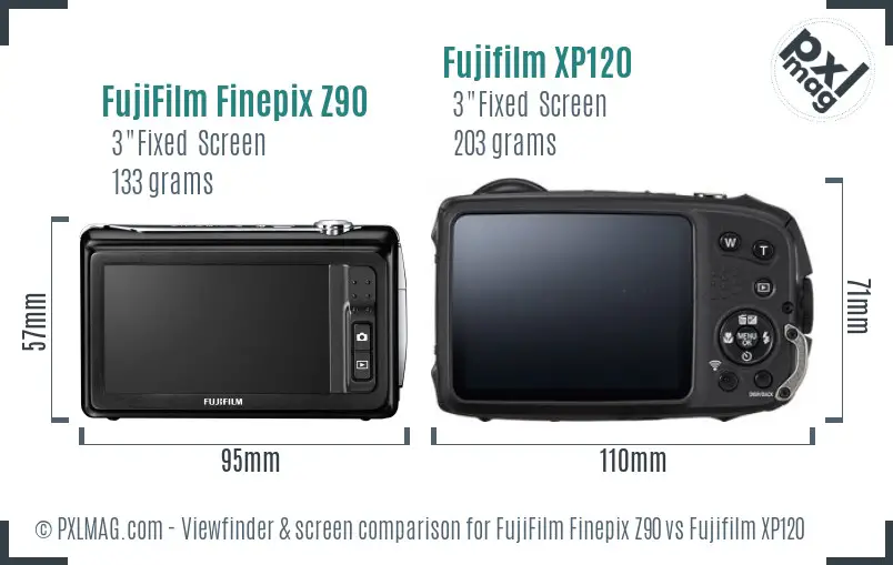 FujiFilm Finepix Z90 vs Fujifilm XP120 Screen and Viewfinder comparison
