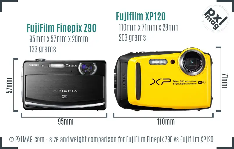 FujiFilm Finepix Z90 vs Fujifilm XP120 size comparison