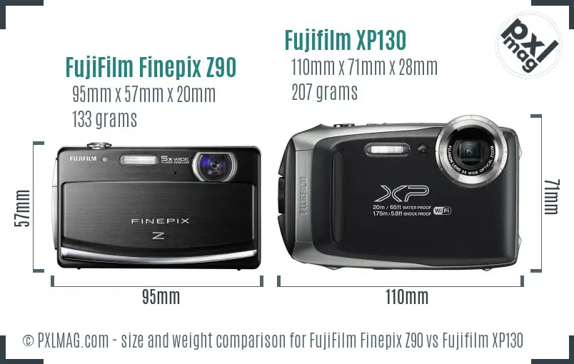 FujiFilm Finepix Z90 vs Fujifilm XP130 size comparison