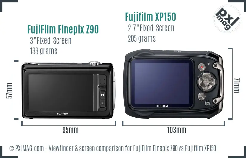 FujiFilm Finepix Z90 vs Fujifilm XP150 Screen and Viewfinder comparison