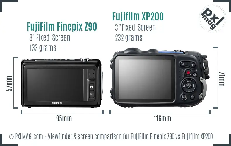FujiFilm Finepix Z90 vs Fujifilm XP200 Screen and Viewfinder comparison