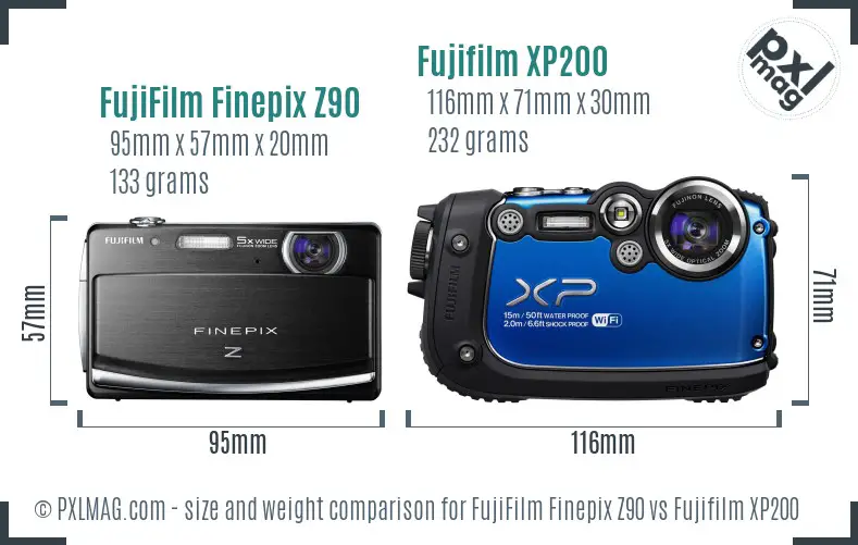 FujiFilm Finepix Z90 vs Fujifilm XP200 size comparison