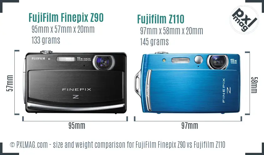 FujiFilm Finepix Z90 vs Fujifilm Z110 size comparison